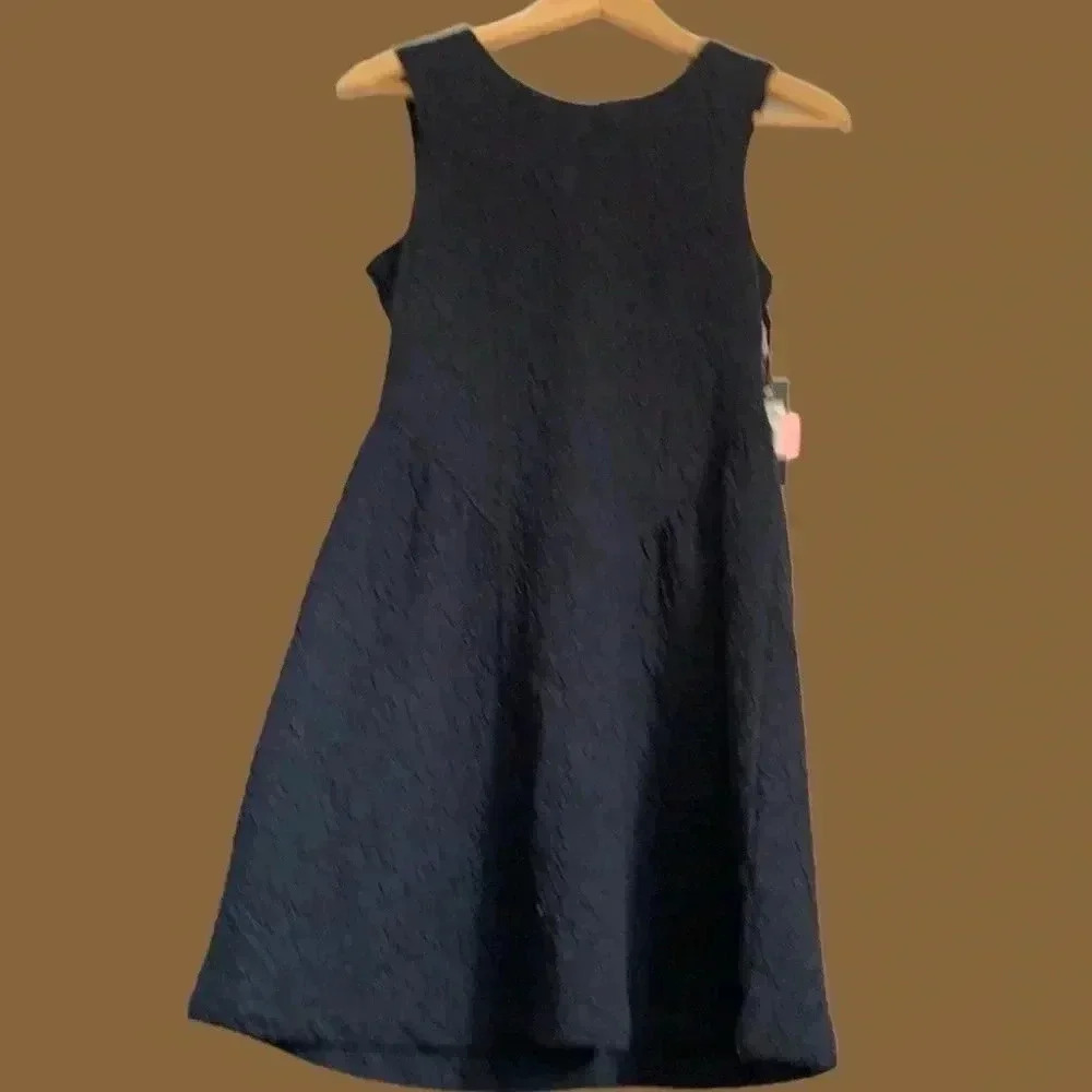 NWT Dex Navy Blue brocade sleeveless summer dress w fit and  flare style